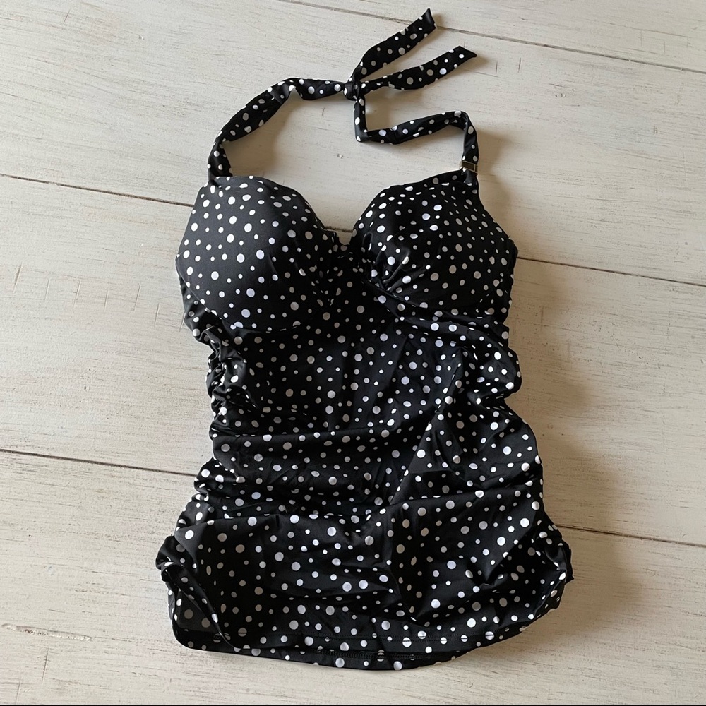 Victoria’s Secret Tankini Top 34C Push-up Padded Underwire Black/White Polka Dot